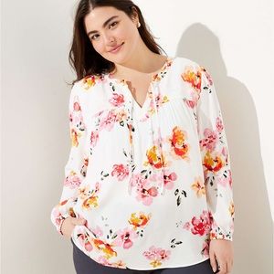Loft Petite White and Pink Floral Blouse